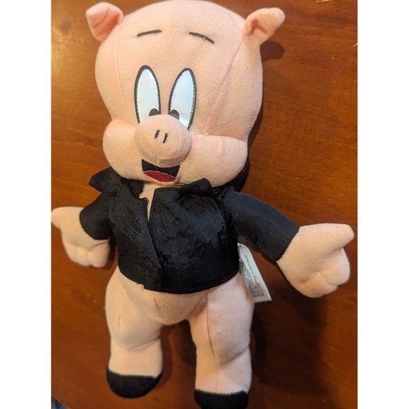 Warner Bros. Other - Vintage Looney Toons Porky Pig Plush 9" Stuffed Toy Black Jacket 1995